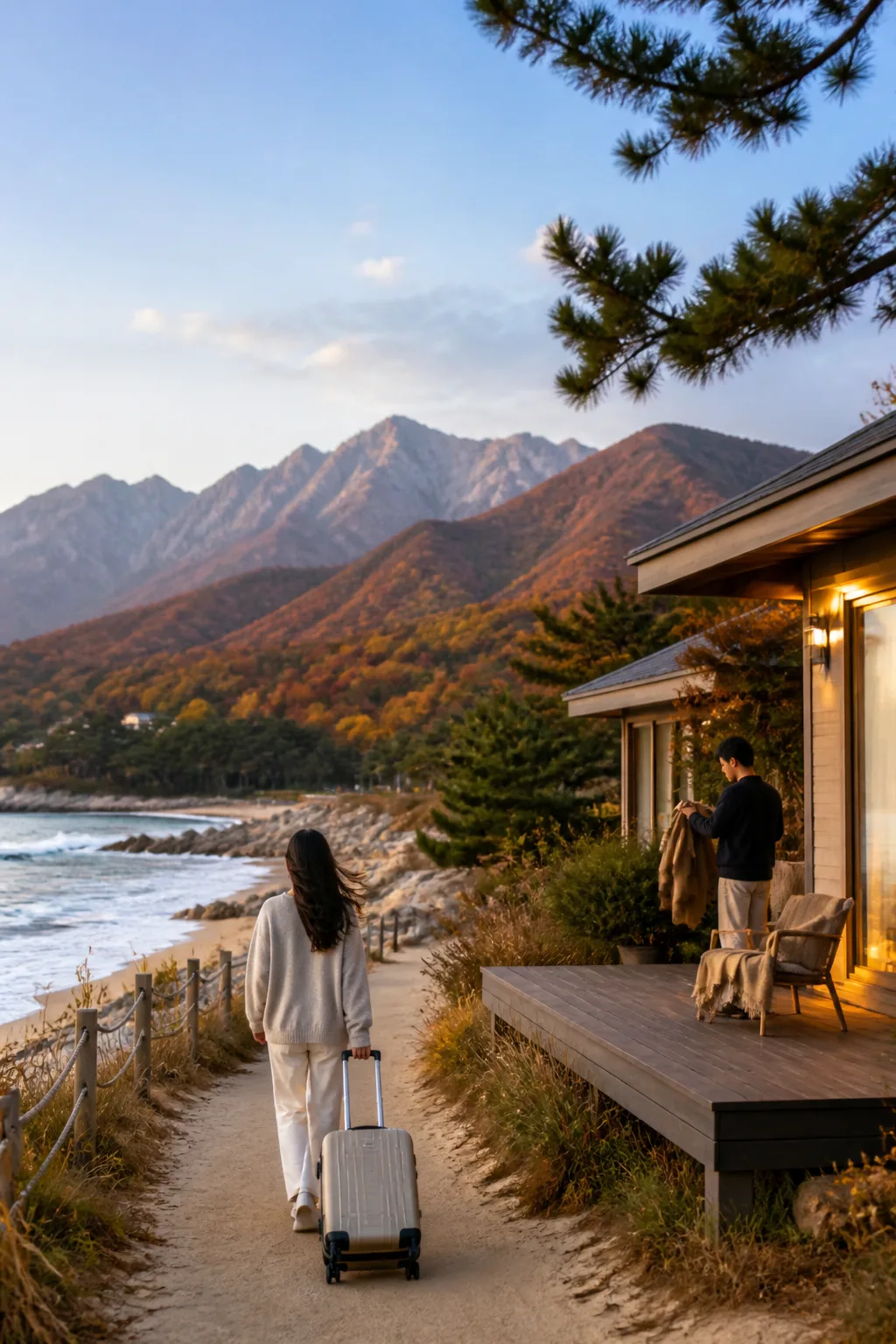 해변과 설악산을 함께 바라보는 속초펜션 여행 풍경